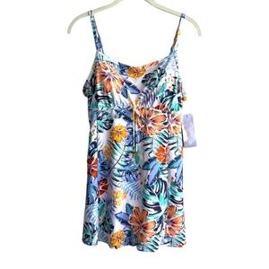 NEW Alisha Levine One Piece Swimsuit Dress Tropical Blue Orange Green Size 12